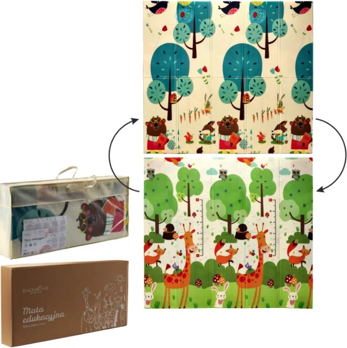 STIMULAČNÍ VZDĚLÁVACÍ PODLOŽKA 180x200x1 CM SKLÁDACÍ Zvířecí stromy Taška