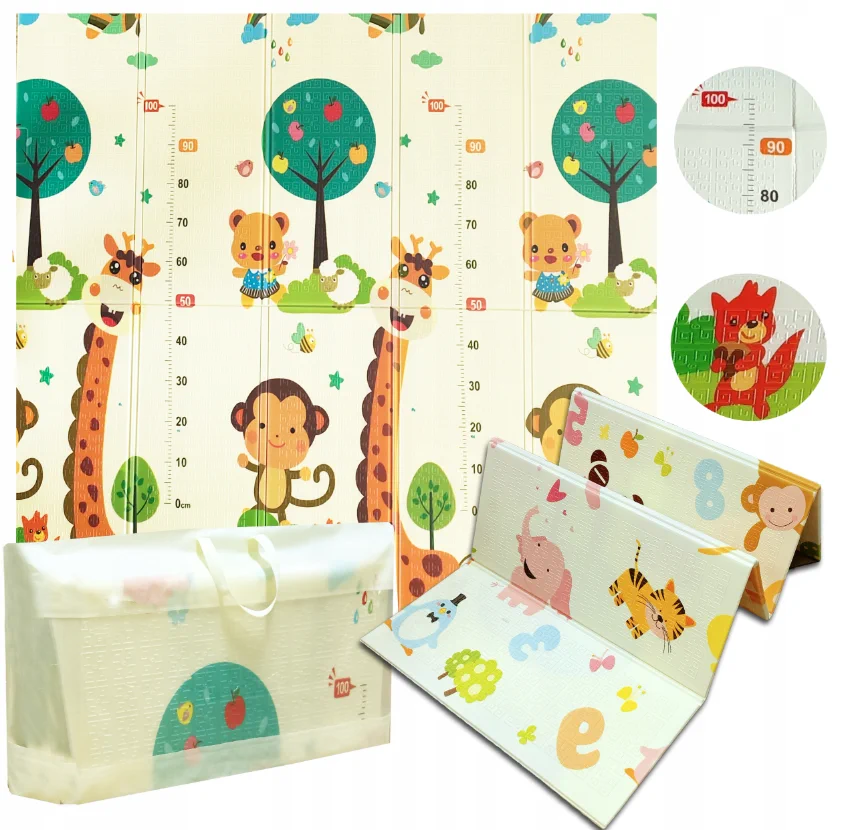 TWO-SIDED STIMULATING EDUCATIONAL MAT 180x200x1 CM FOLDING ANIMALS FIGURES BAG