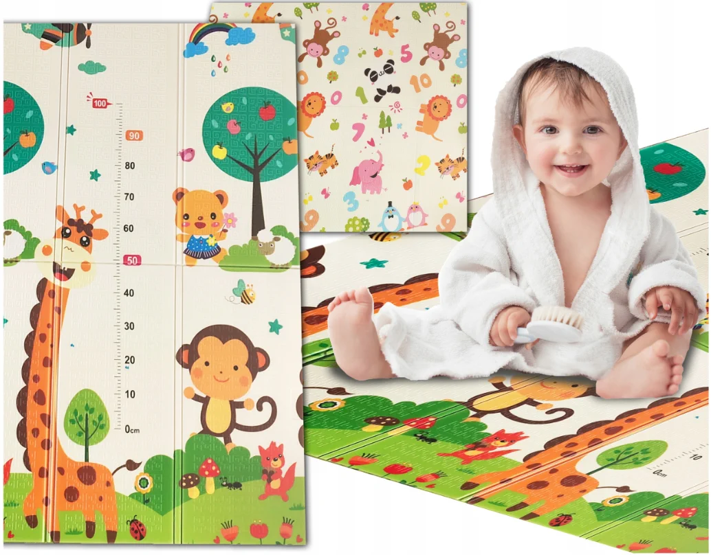 TWO-SIDED STIMULATING EDUCATIONAL MAT 180x200x1 CM FOLDING ANIMALS FIGURES BAG