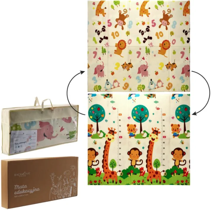TWO-SIDED STIMULATING EDUCATIONAL MAT 180x200x1 CM FOLDING ANIMALS FIGURES BAG