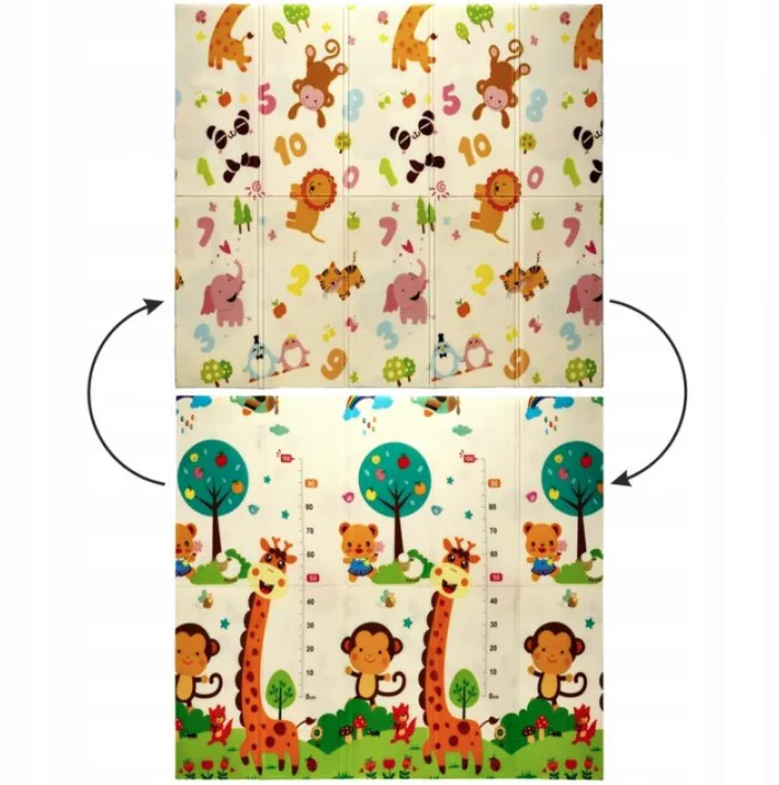 TWO-SIDED STIMULATING EDUCATIONAL MAT 180x200x1 CM FOLDING ANIMALS FIGURES BAG