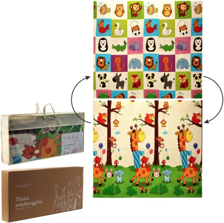 oboustranná stimulační vzdělávací podložka 180x200x1 CM skládací taška zvířata