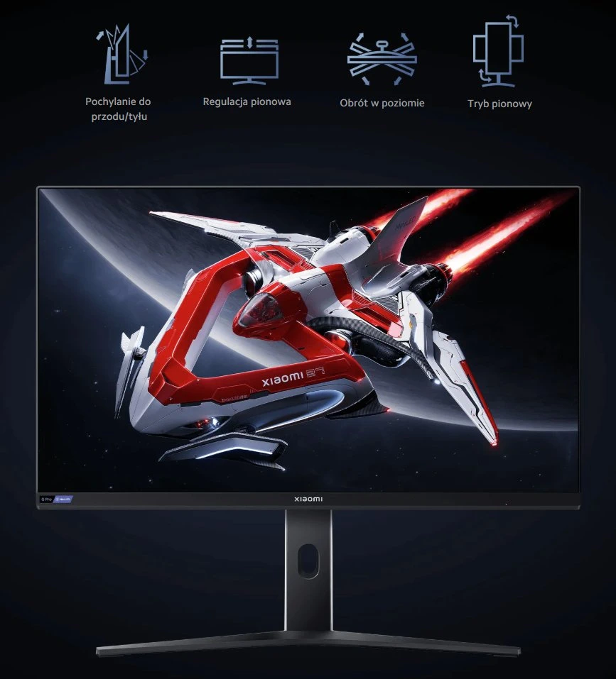 Monitor gaming com ícones destacados das opções disponíveis de ajuste da base e da orientação do ecrã