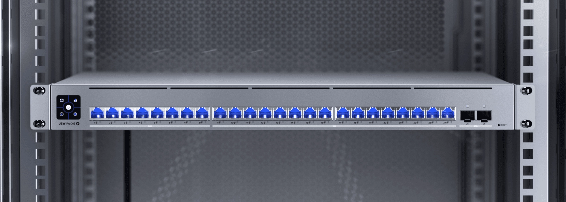 Ubiquiti USW-Pro-XG-24-PoE | Switch | Etherlighting, 16x RJ45 10GbE, 8x RJ45 2.5GbE, 2x SFP28, 720 Вт, уровень 3