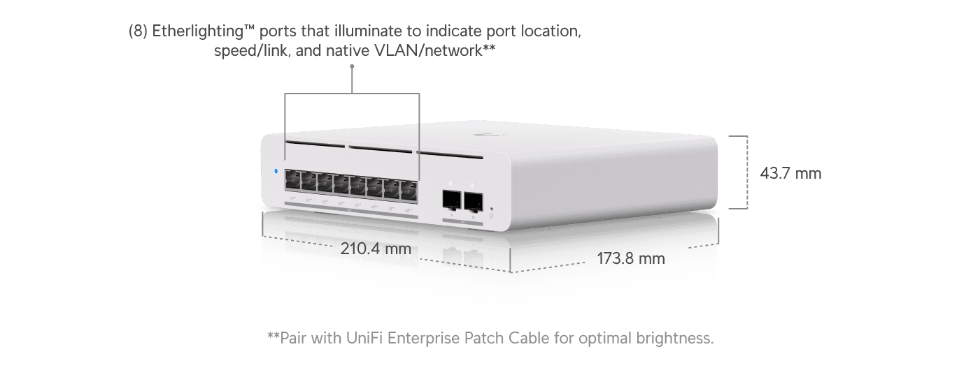 Ubiquiti USW-Pro-XG-8-PoE | Switch | Etherlighting, 8x RJ45 10GbE PoE, 2x SFP , 155W, Layer 3