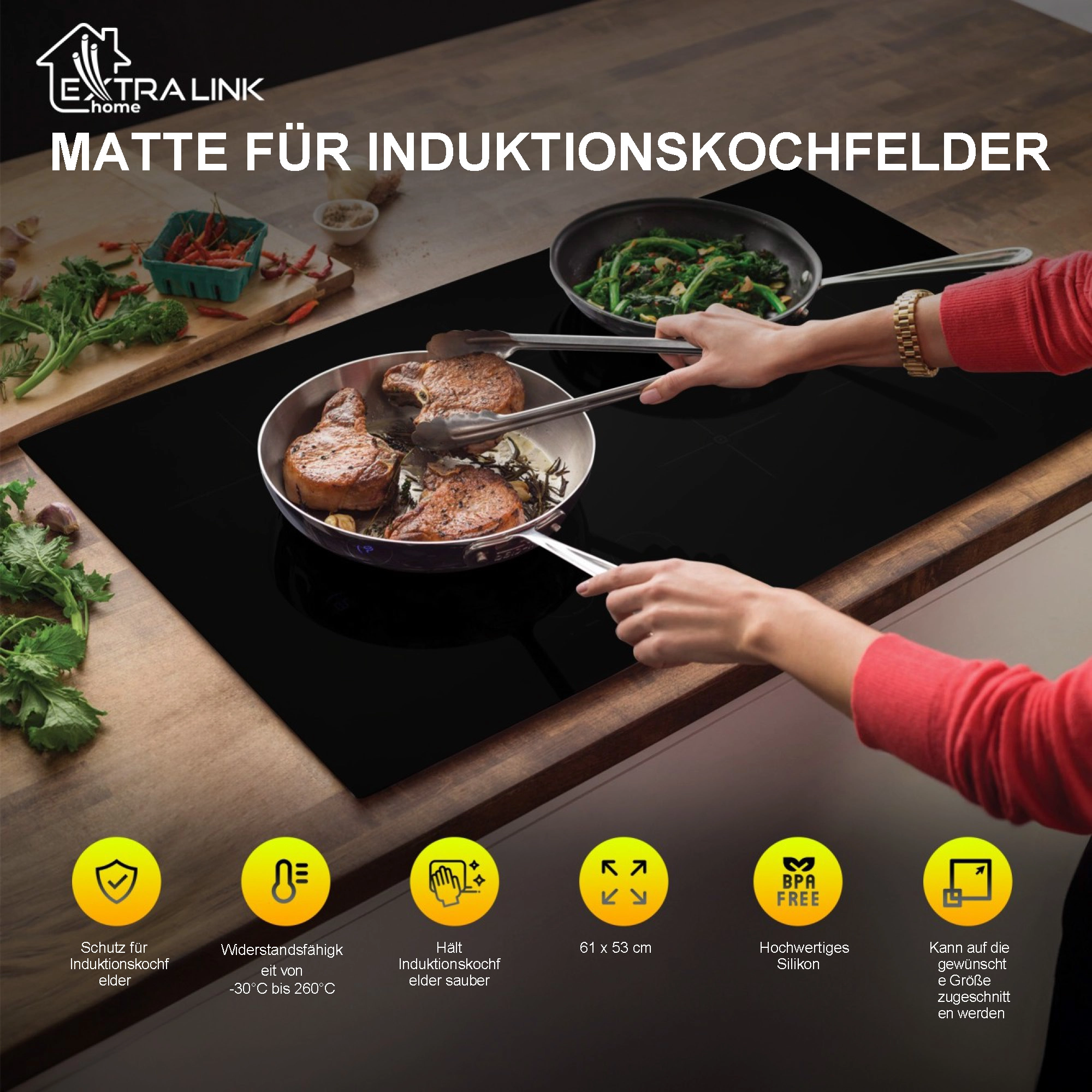 Extralink Home | Schutzmatte f&uuml;r Induktionskochfelder | transparent 53x61 cm