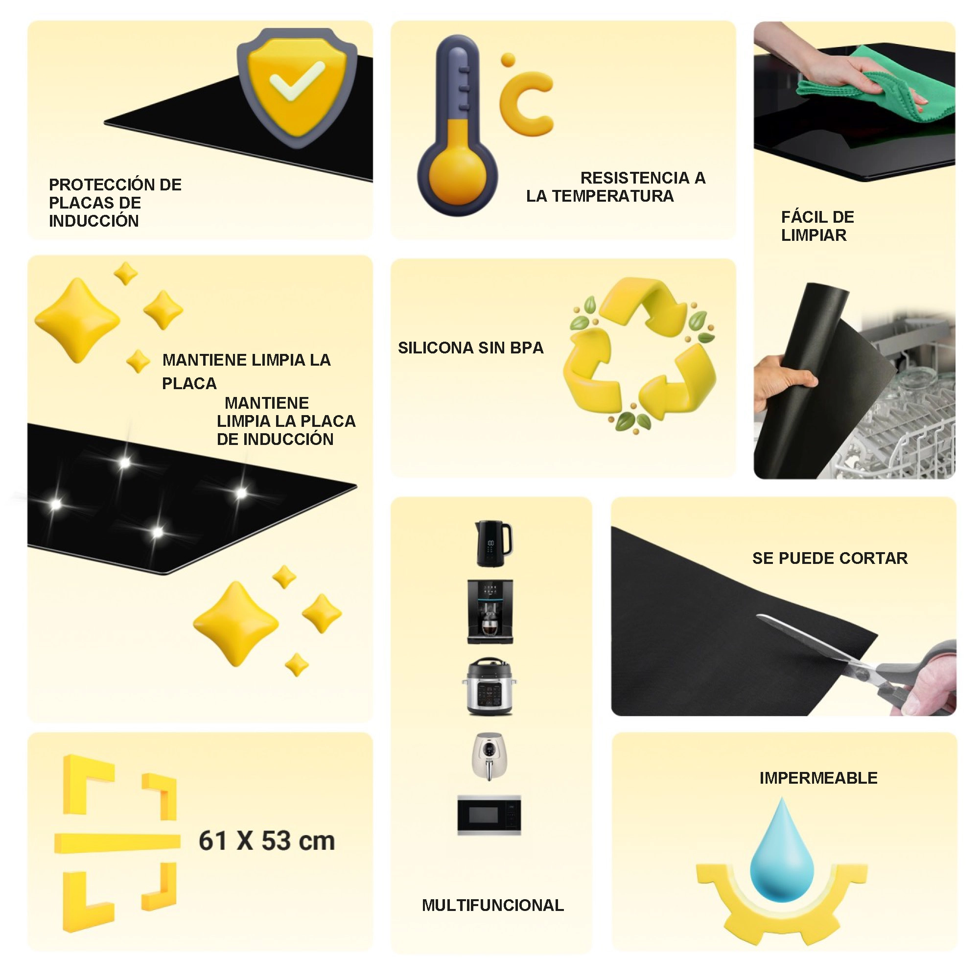 Extralink Home | alfombrilla protectora para placas de inducci&oacute;n | negro 53x61 cm