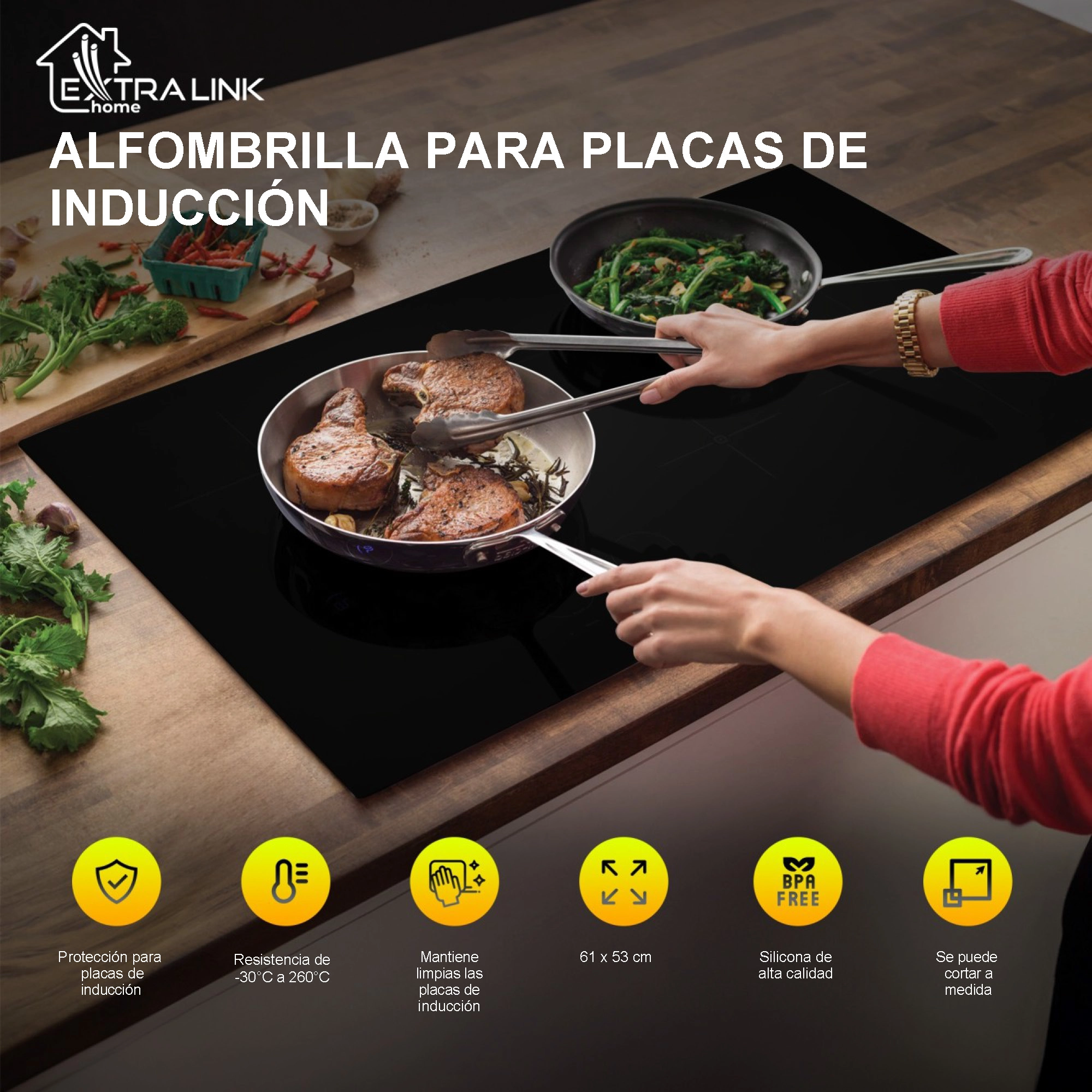 Extralink Home | alfombrilla protectora para placas de inducci&oacute;n | negro 53x61 cm