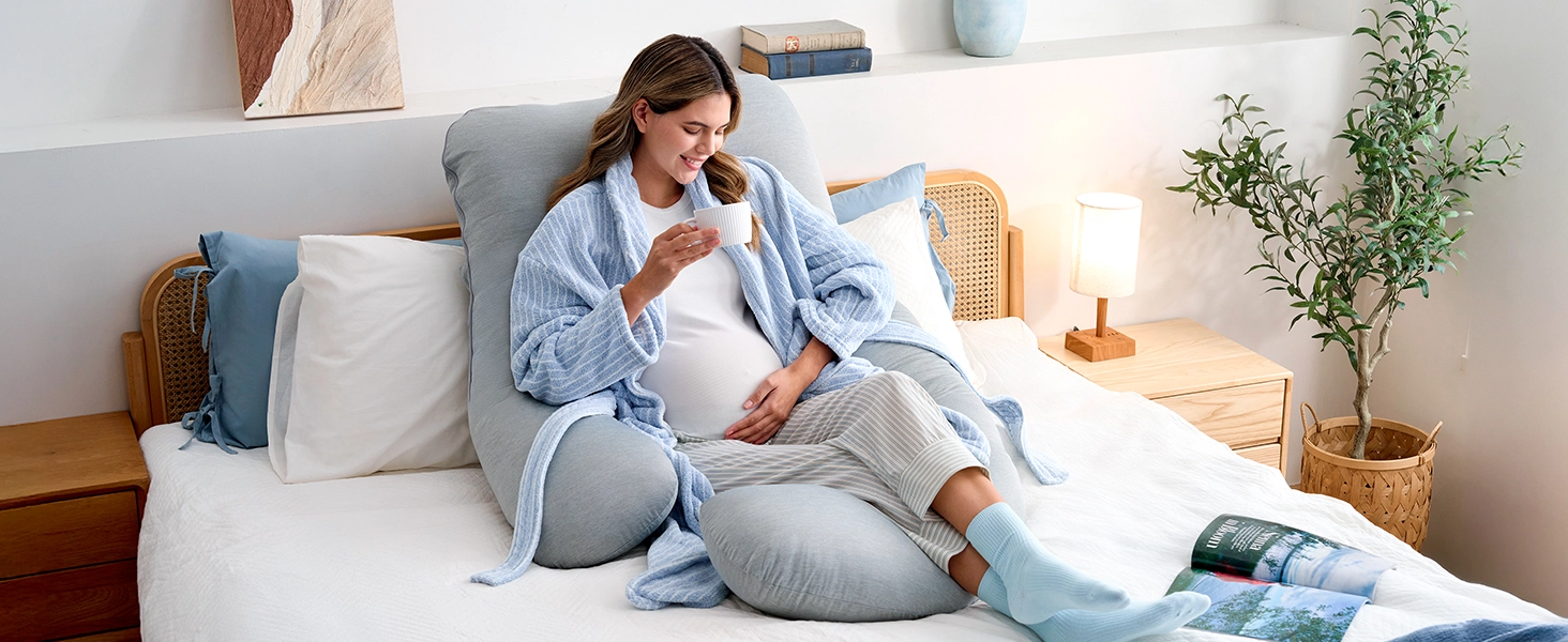 MOMCOZY PP102 ALMOFADA DE GRAVIDEZ EM FORMA DE U TECIDO REFRESCANTE CINZENTO CLARO