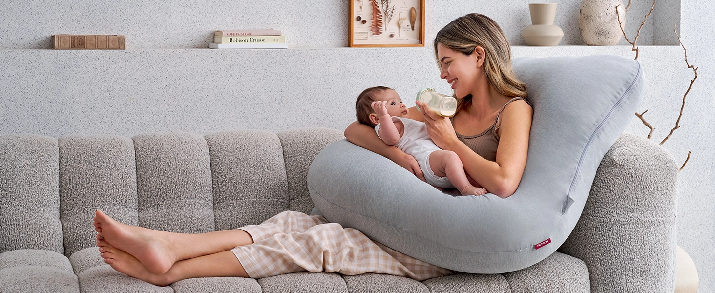 MOMCOZY PP102 ALMOFADA DE GRAVIDEZ EM FORMA DE U TECIDO REFRESCANTE CINZENTO CLARO