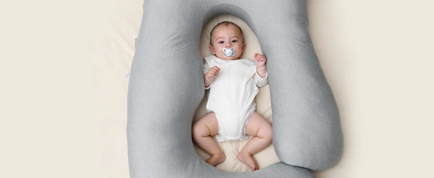 MOMCOZY PP102 ALMOFADA DE GRAVIDEZ EM FORMA DE U TECIDO REFRESCANTE CINZENTO CLARO