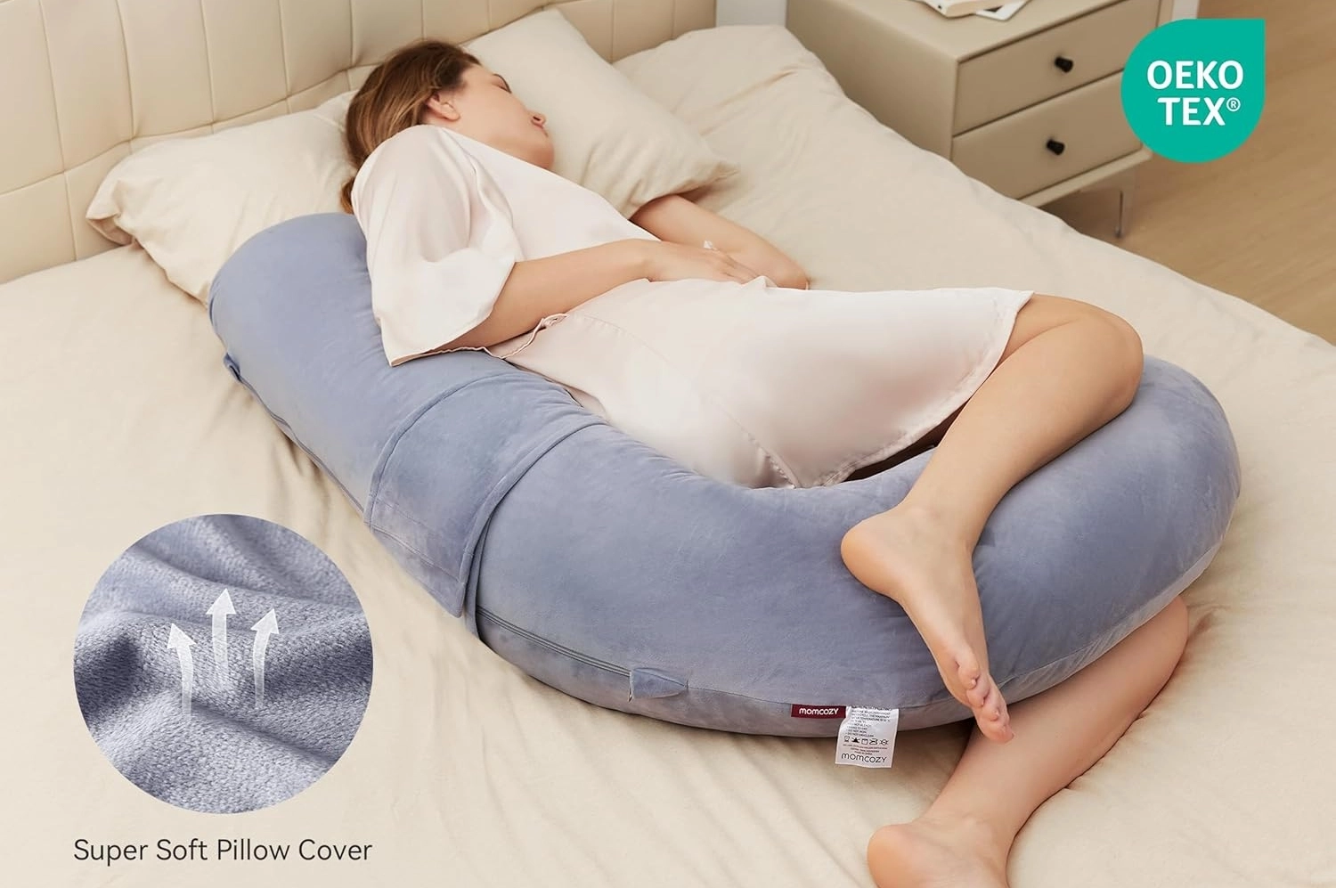 MOMCOZY PP007 TĚHOTENSKÝ POLŠTÁŘ VE TVARU F SAMETOVĚ ŠEDÝ