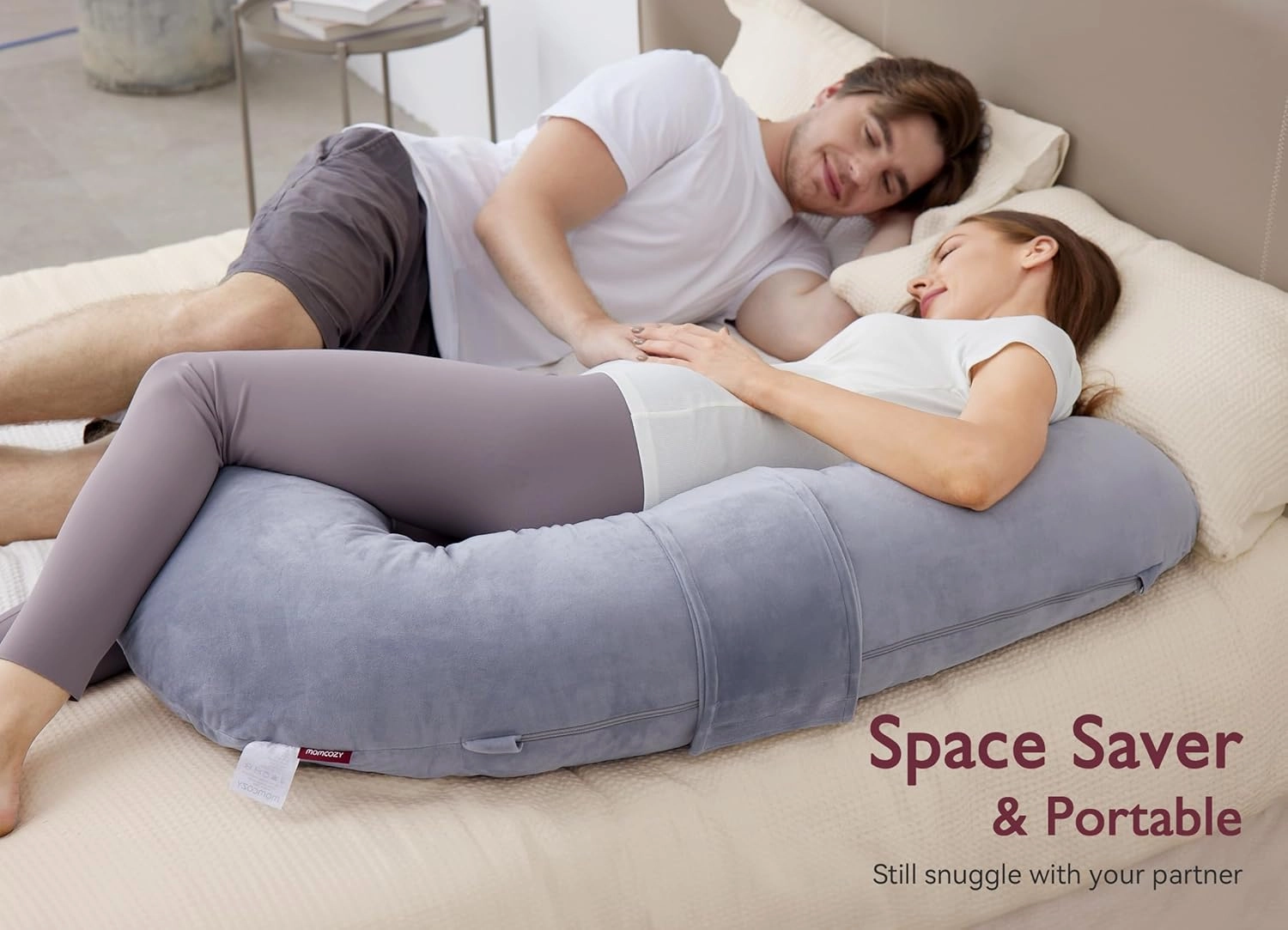 MOMCOZY PP007 TĚHOTENSKÝ POLŠTÁŘ VE TVARU F SAMETOVĚ ŠEDÝ