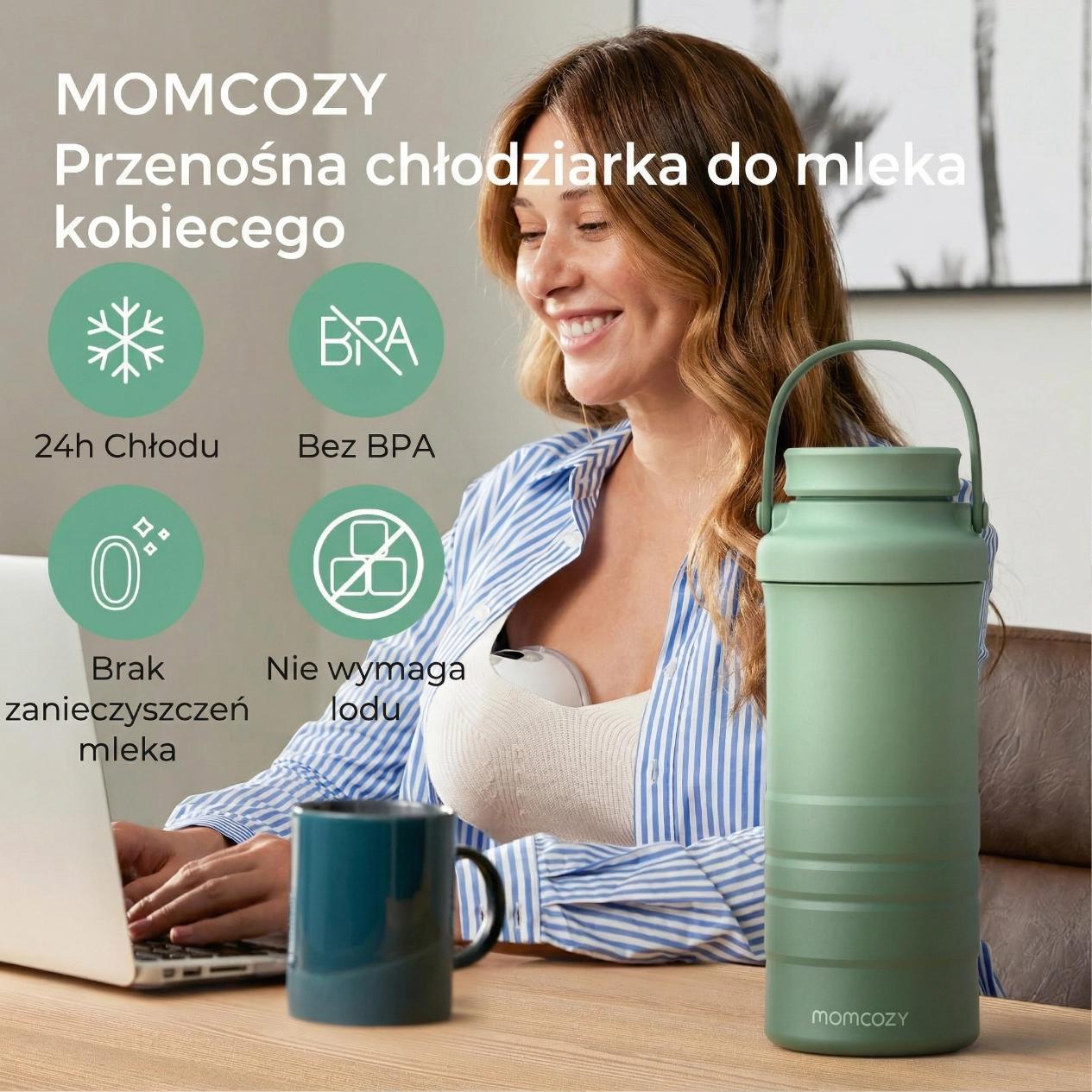 Nevera portátil para leche materna Momcozy CM01 en color verde