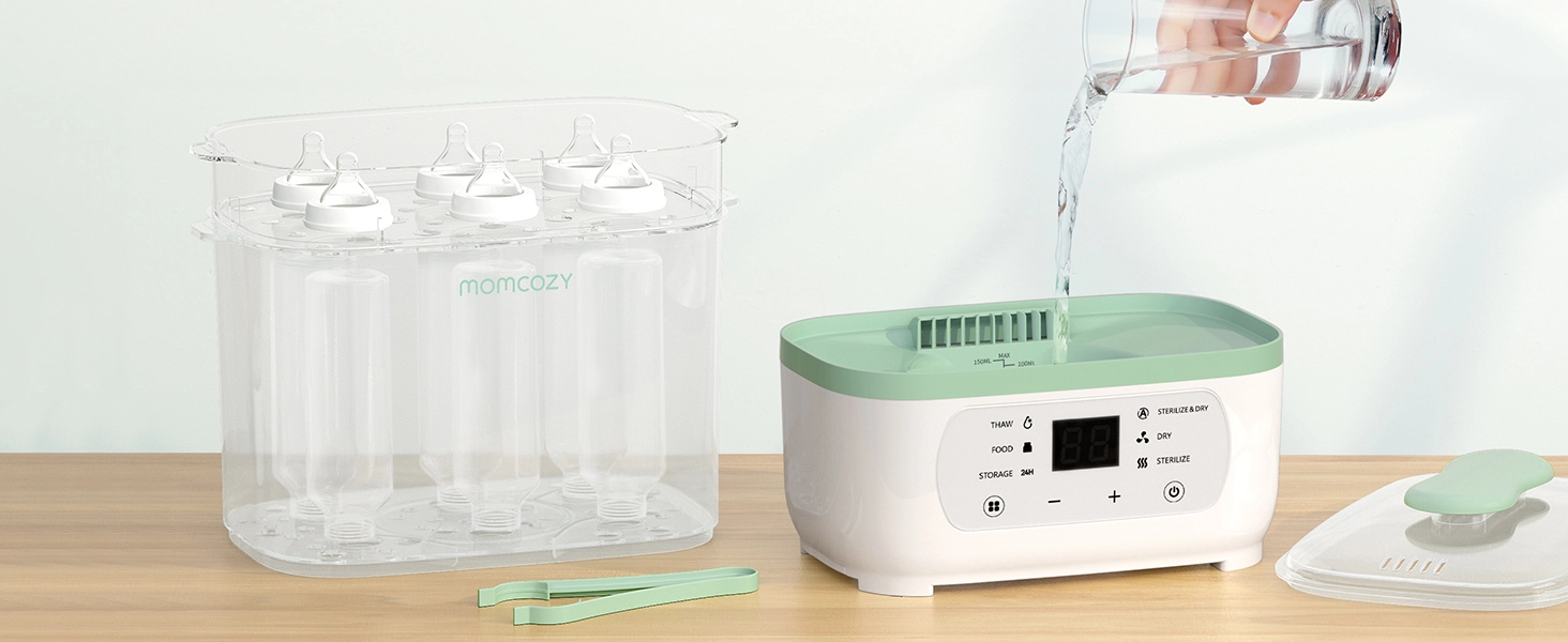 MOMCOZY BS002 8 V 1 ELEKTRICKÝ PARNÍ STERILIZÁTOR KOJENECKÝCH LAHVÍ EU