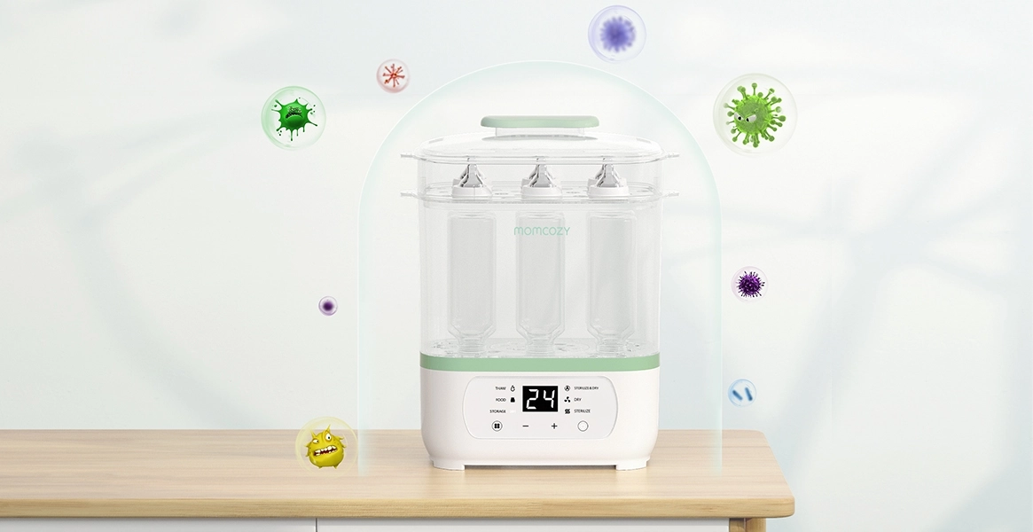 MOMCOZY BS002 8 V 1 ELEKTRICKÝ PARNÍ STERILIZÁTOR KOJENECKÝCH LAHVÍ EU