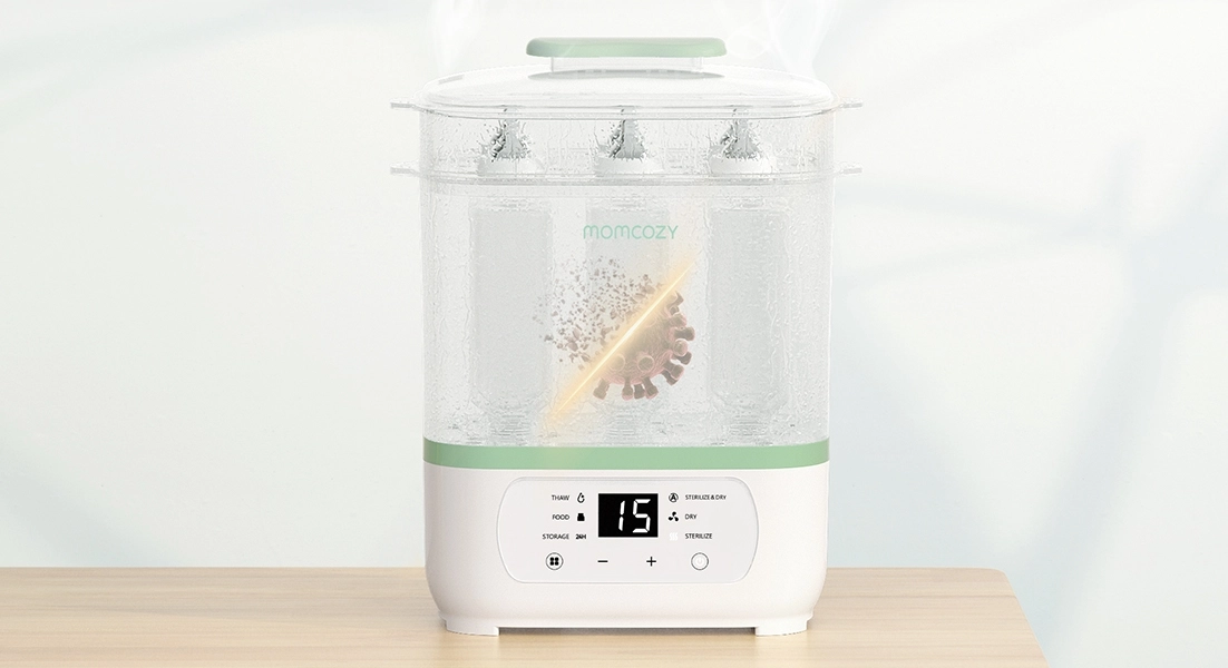 MOMCOZY BS002 8 V 1 ELEKTRICKÝ PARNÍ STERILIZÁTOR KOJENECKÝCH LAHVÍ EU