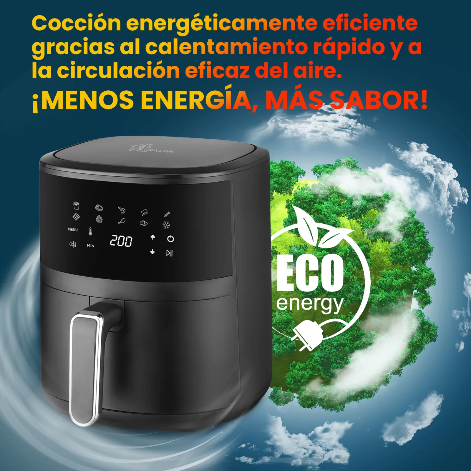 freidora frontal extralink sj-420 con visualizaci&oacute;n de la eficiencia energ&eacute;tica