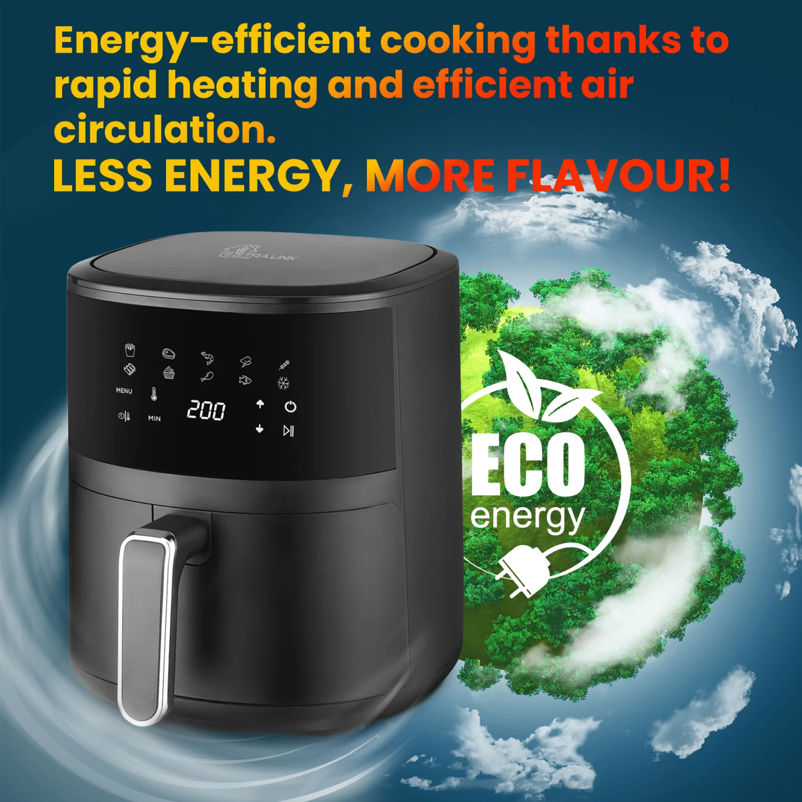 freidora frontal extralink sj-420 con visualización de la eficiencia energética