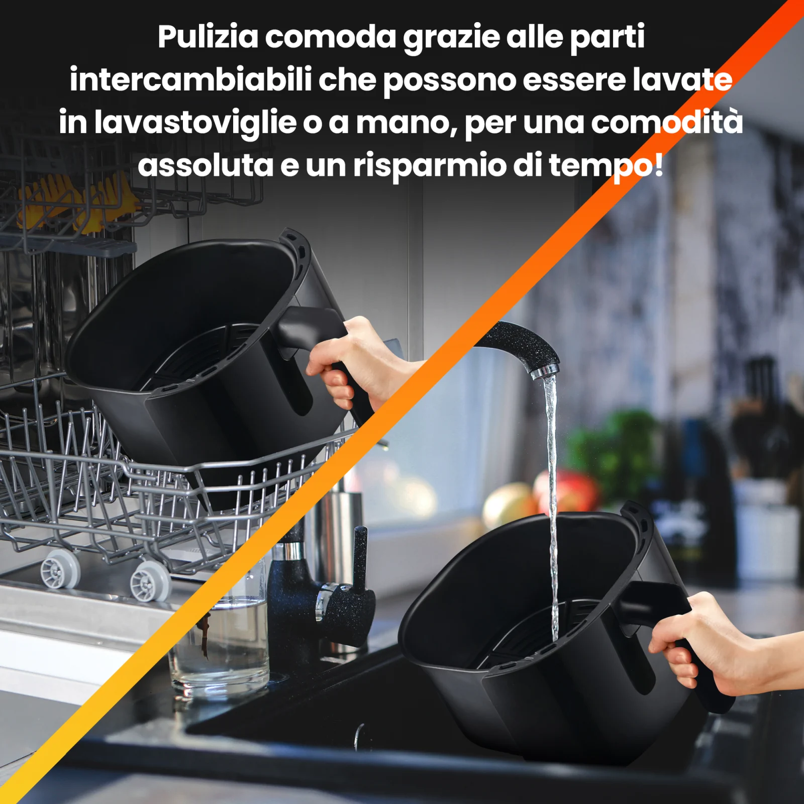 cassetto della friggitrice extralink sj-420 visibile nel lavello e nella lavastoviglie