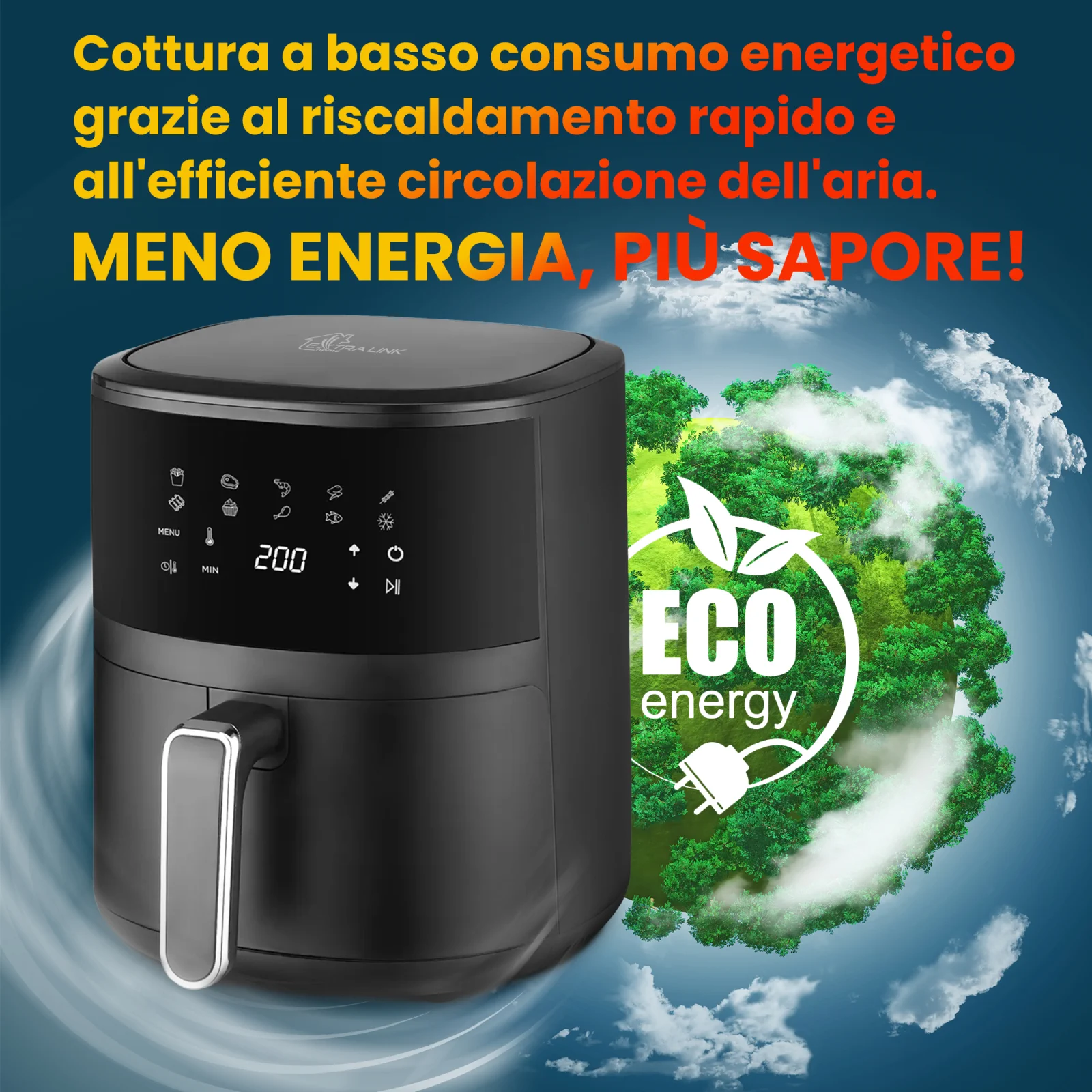 Friggitrice frontale extralink sj-420 con visualizzazione dell'efficienza energetica