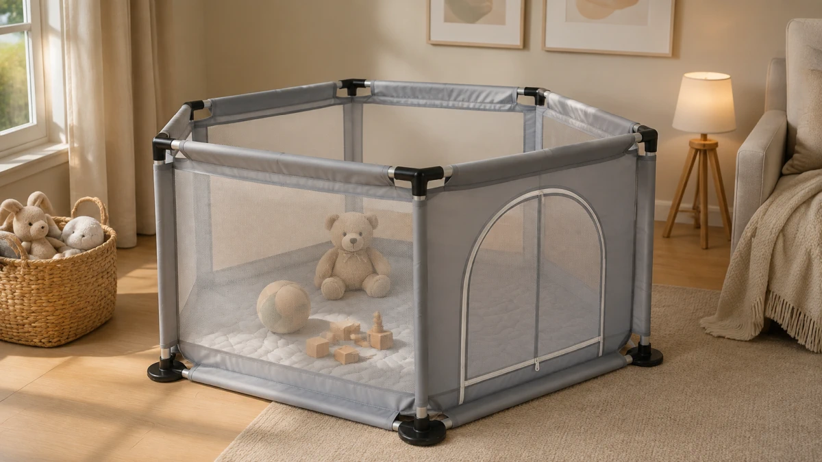 Recinto per bambini Extralink Kids grigio chiaro con pareti traspiranti in rete