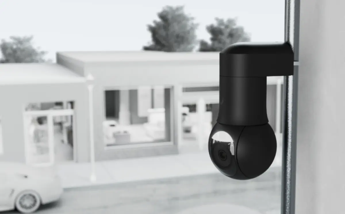 PTZ camera mounted on the building wall