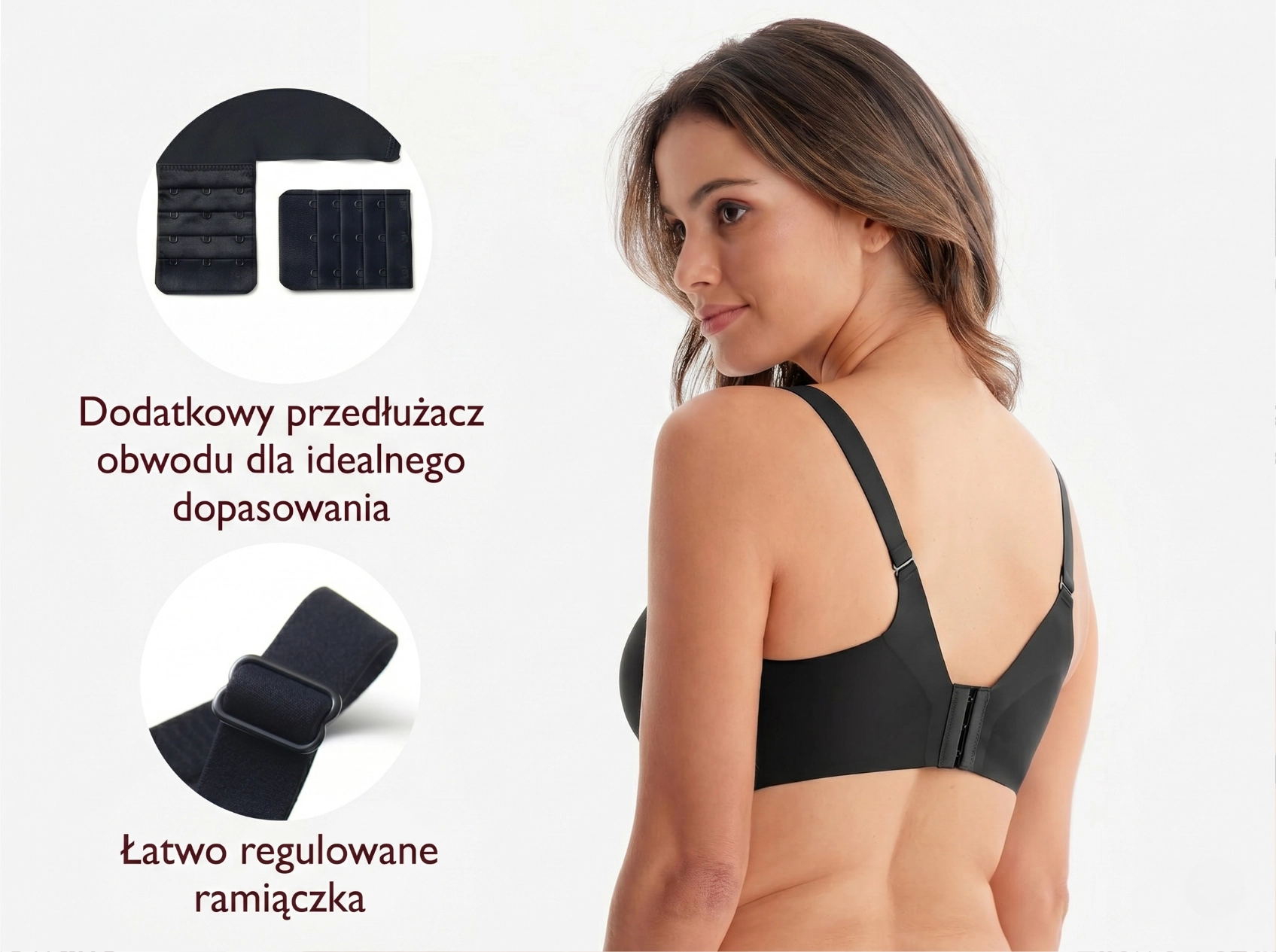 Sutiã com extensor adicional de circunferência e alças ajustáveis para um ajuste ideal