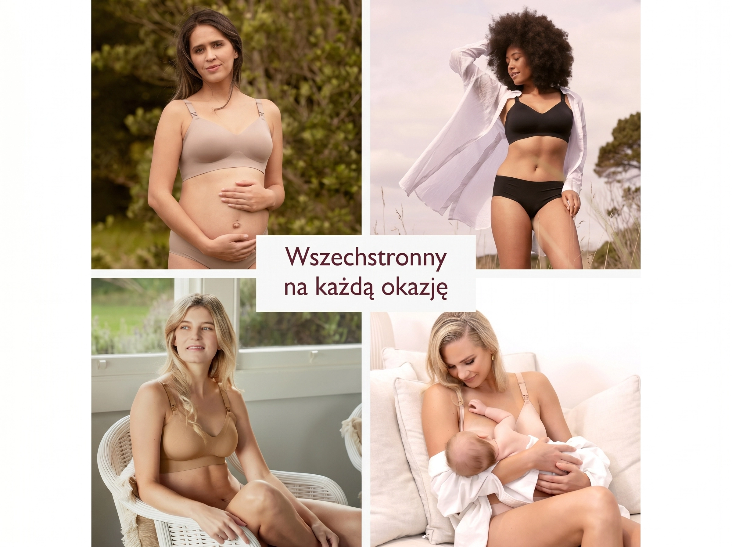 Quatro mulheres em diferentes sutiãs mostrando o ajuste