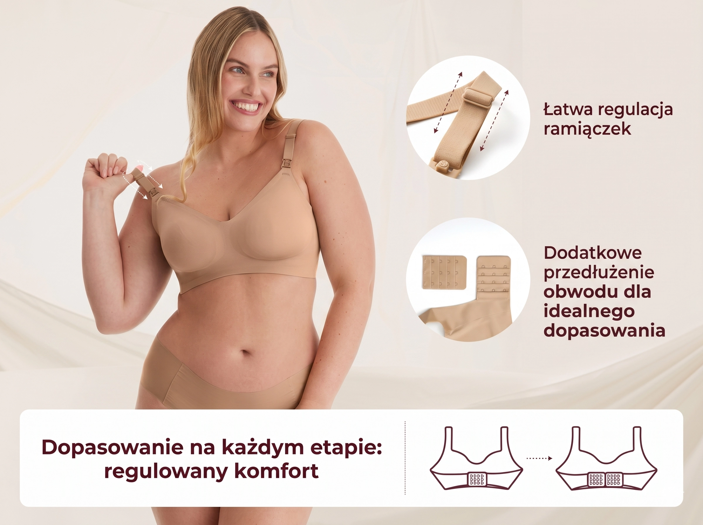 Soutien-gorge d’allaitement sans coutures Momcozy, une femme ajuste la bretelle