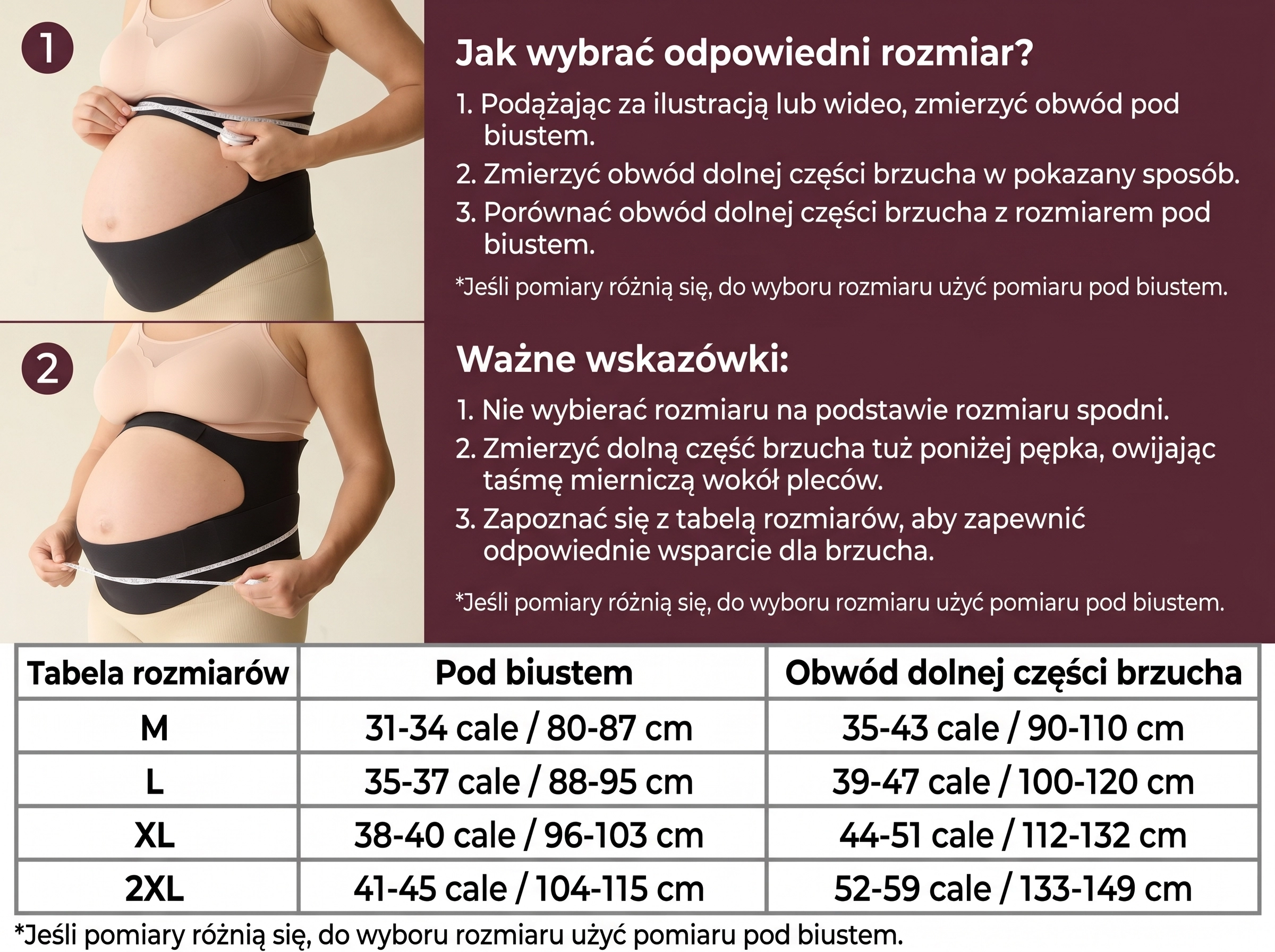 Žena v těhotenském prádle si nasazuje těhotenský pás kolem břicha a upravuje jeho přizpůsobení