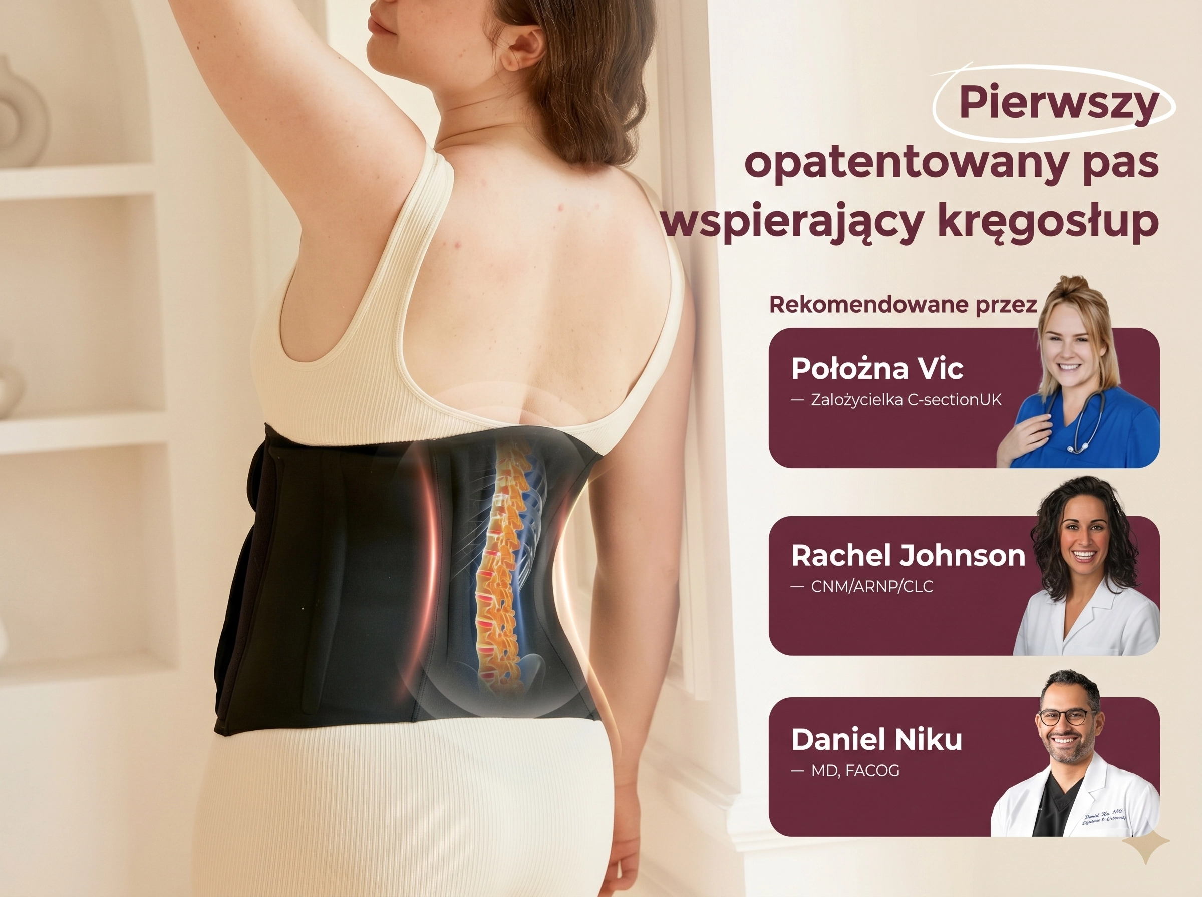 Mulher usando uma faixa p&oacute;s-parto preta com suporte vis&iacute;vel para as costas