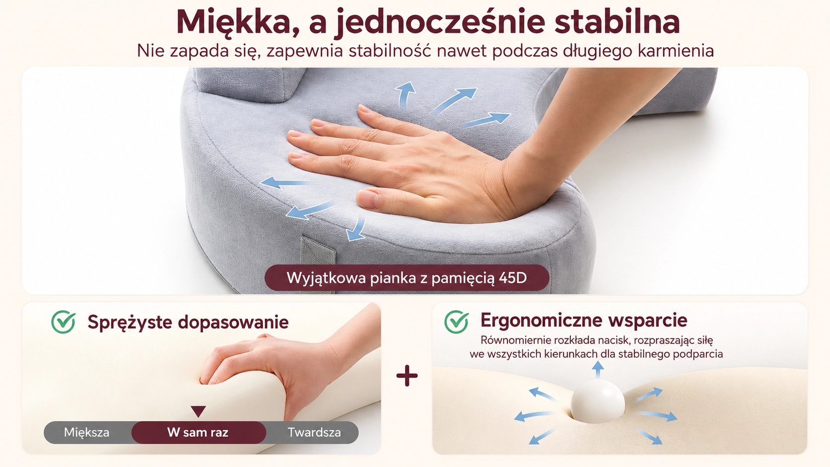 Enchimento de espuma Ergo Memory Foam e m&oacute;dulo lombar na almofada Momcozy