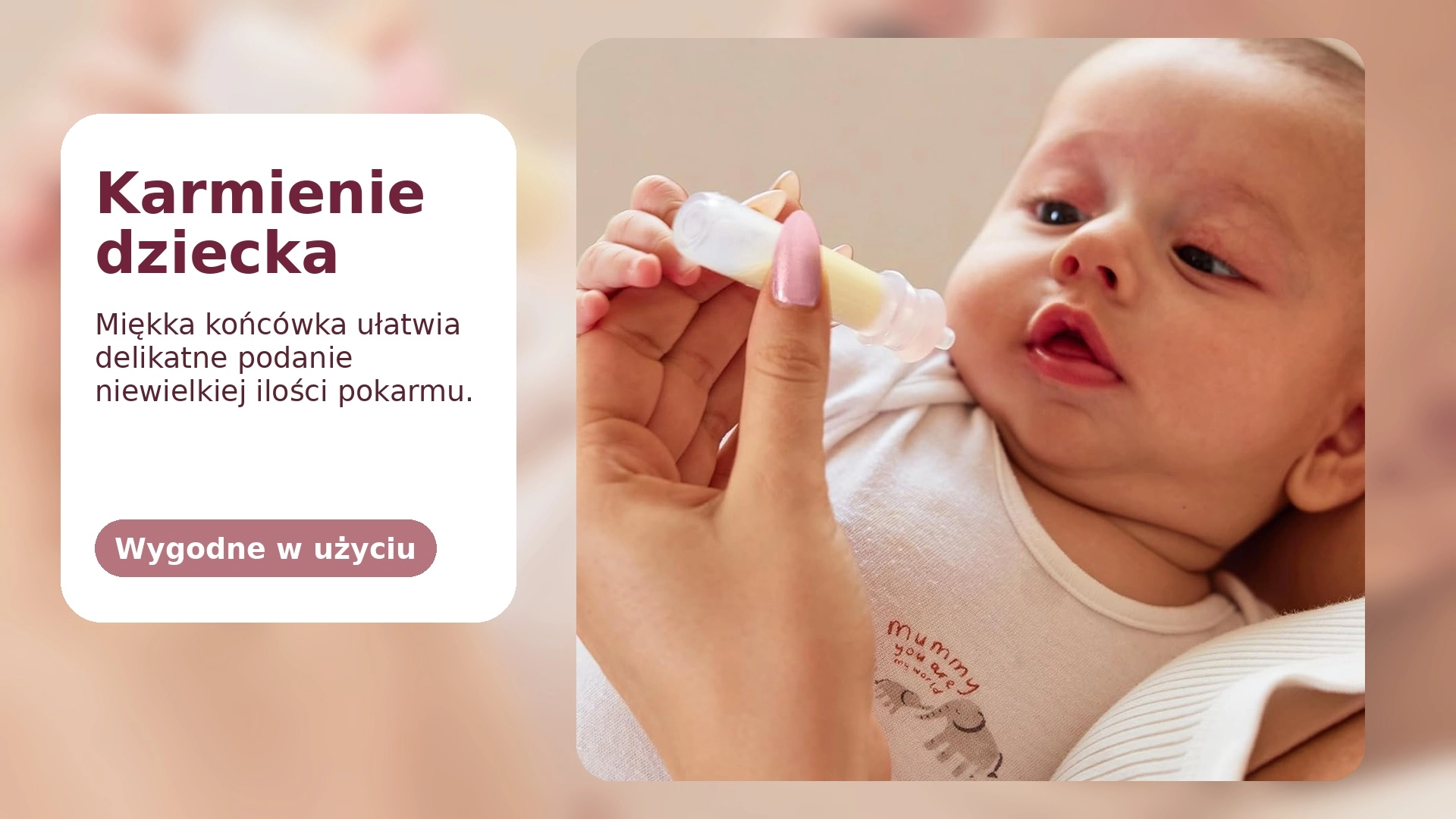 Beb&ecirc; recebendo uma pequena por&ccedil;&atilde;o de alimento da ponta macia do coletor