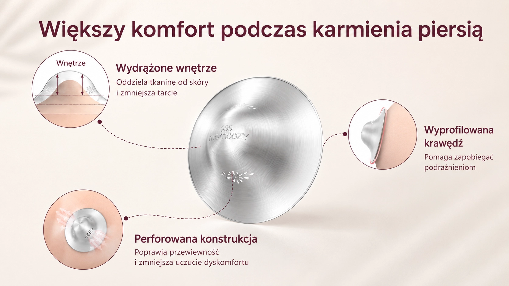 Kovový kryt na prso s vyznačeným tvarovaným vnitřkem, perforací a okraji.