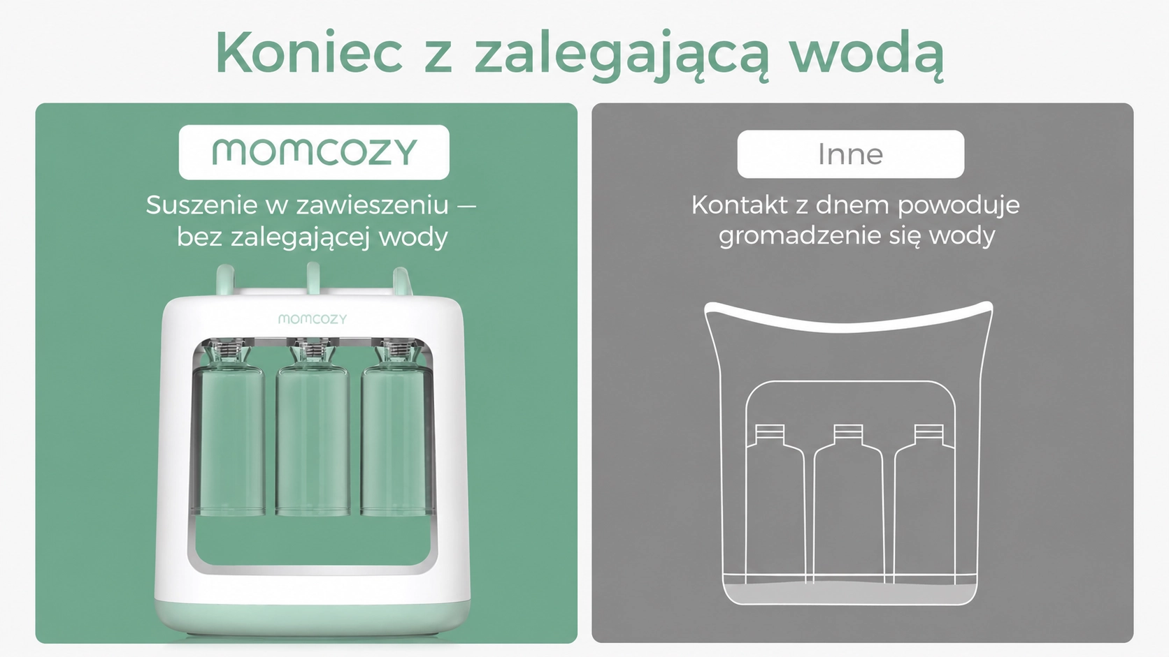 Grafické srovnání: vlevo nádoby zavěšené v zařízení, vpravo schéma lahví stojících ve vodě.