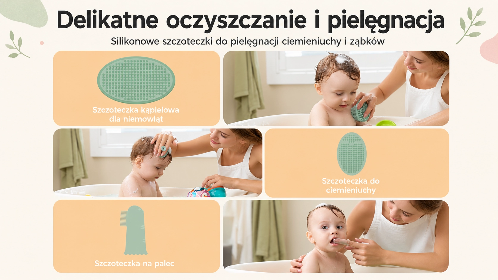 Silikonové kartáčky a hřeben na vlasy ze sady Momcozy