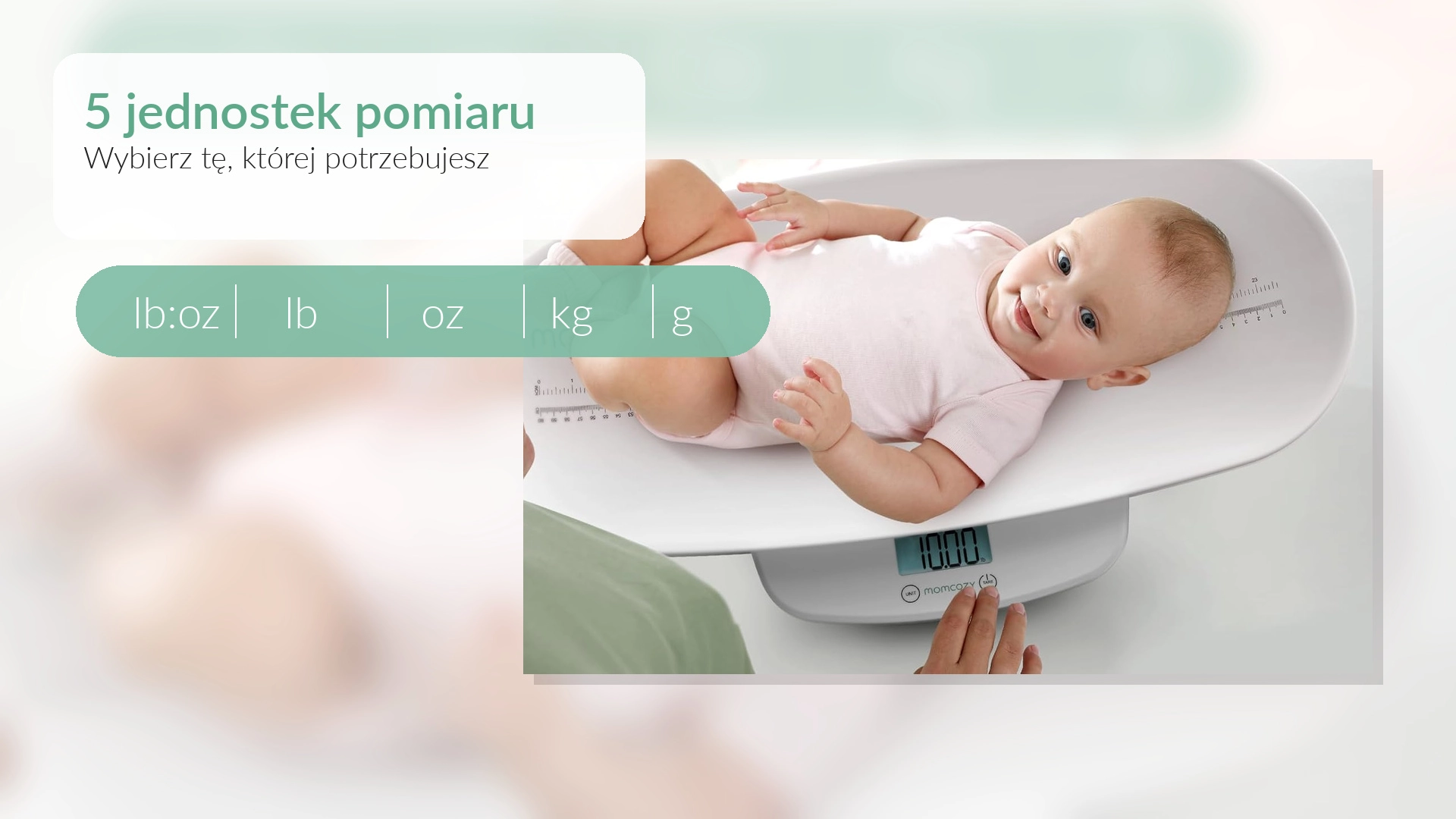 Zakřivená vanička a upevňovací systém v dětské váze Momcozy