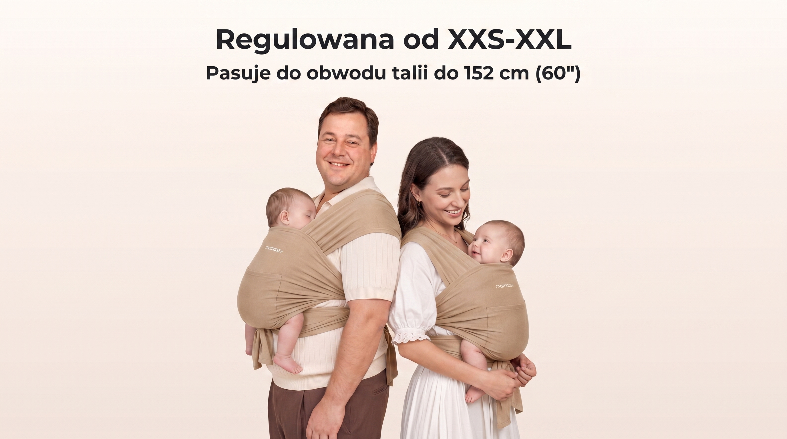 Portabebés de fular Momcozy M20SSCJ01 Baby Wrap. Mujer y hombre de espaldas, llevando a niños en portabebés.