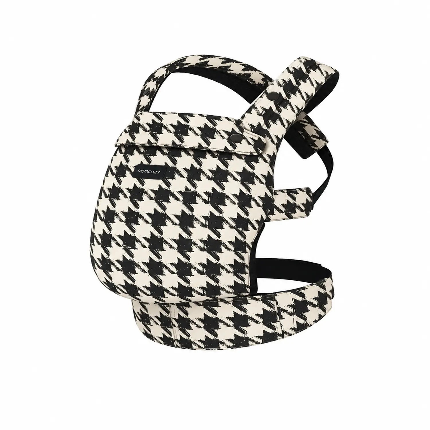 Vista frontal do porta-bebés Houndstooth, mostrando uma construção simples e ergonómica e um design minimalista