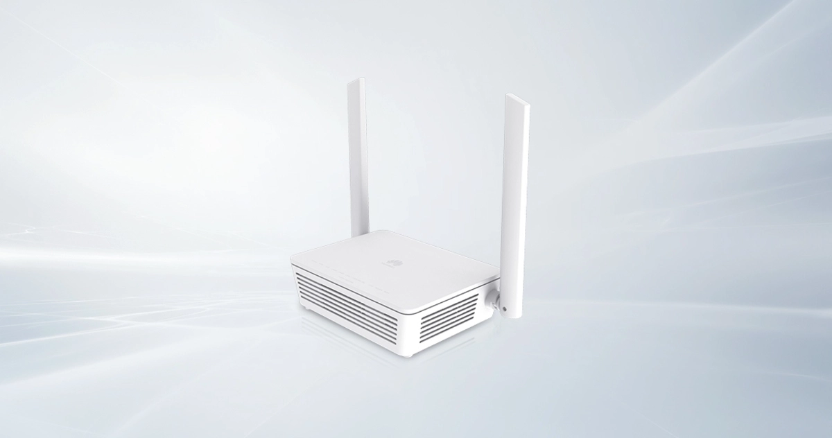 Router with two antennas, presenting itself against a futuristic bright background