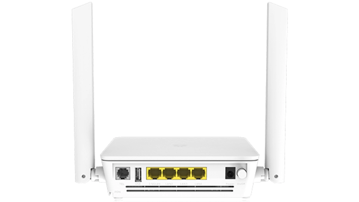 Dual antenna router, rear view with additional USB and Ethernet ports