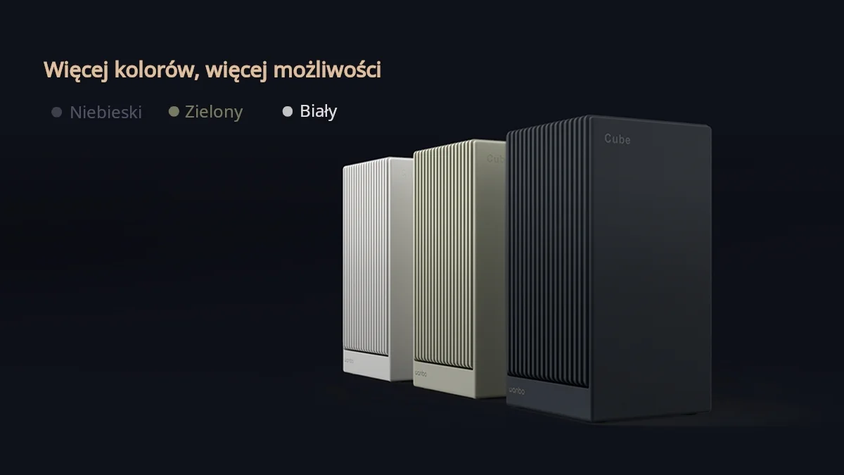 Wanbo Cube 2 Pro projector in three color options: Blue (dark gray/black), Green (olive) and White (light).