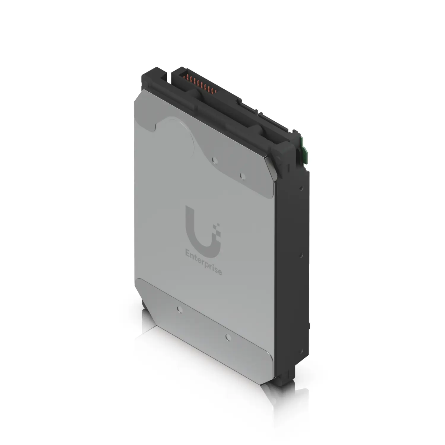 Dysk HDD Ubiquiti Enterprise, widok na metalową obudowę z logo, widoczny port złącza