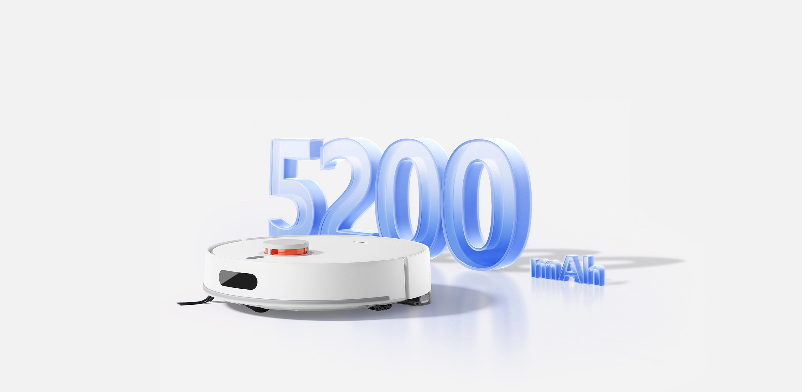 Xiaomi Robot Vacuum H40 отображает данные о ёмкости батареи 5200mAh, установлен на белом фоне