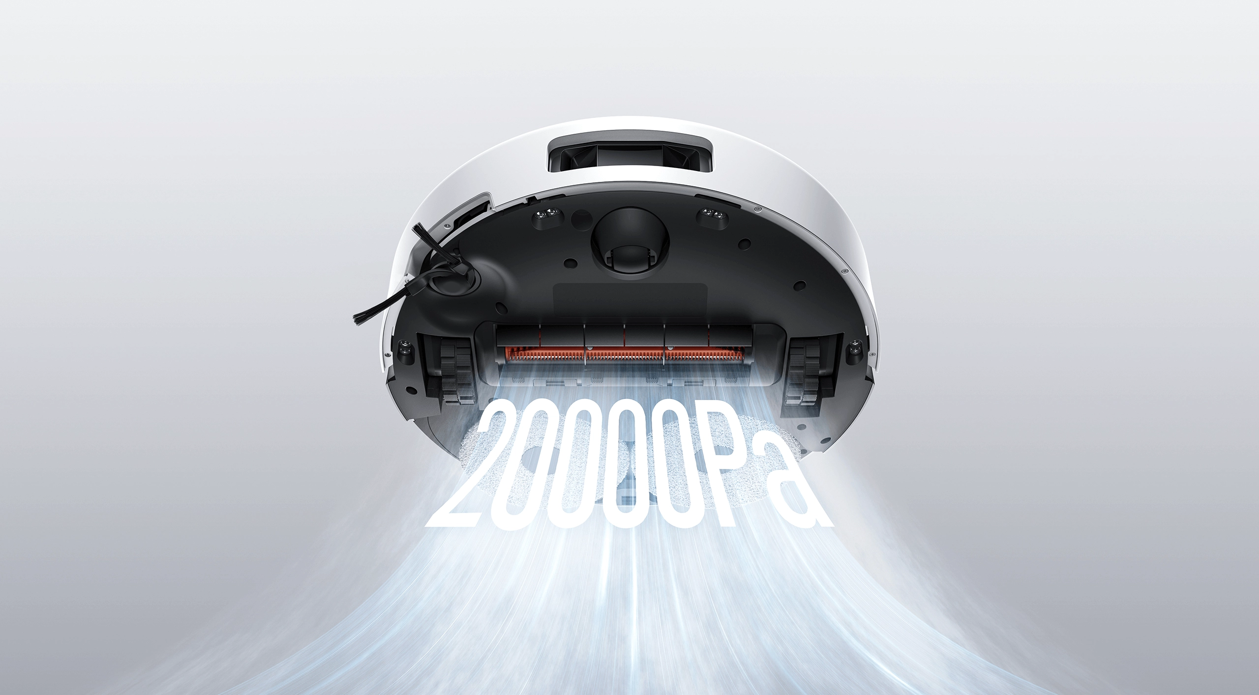 Robot aspirador Xiaomi 5 visto desde abajo, con la inscripci&oacute;n 