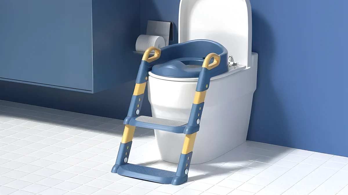 niebieska drabinka dla dzieci do toalety Extralink Kids z nakładką sedesową
