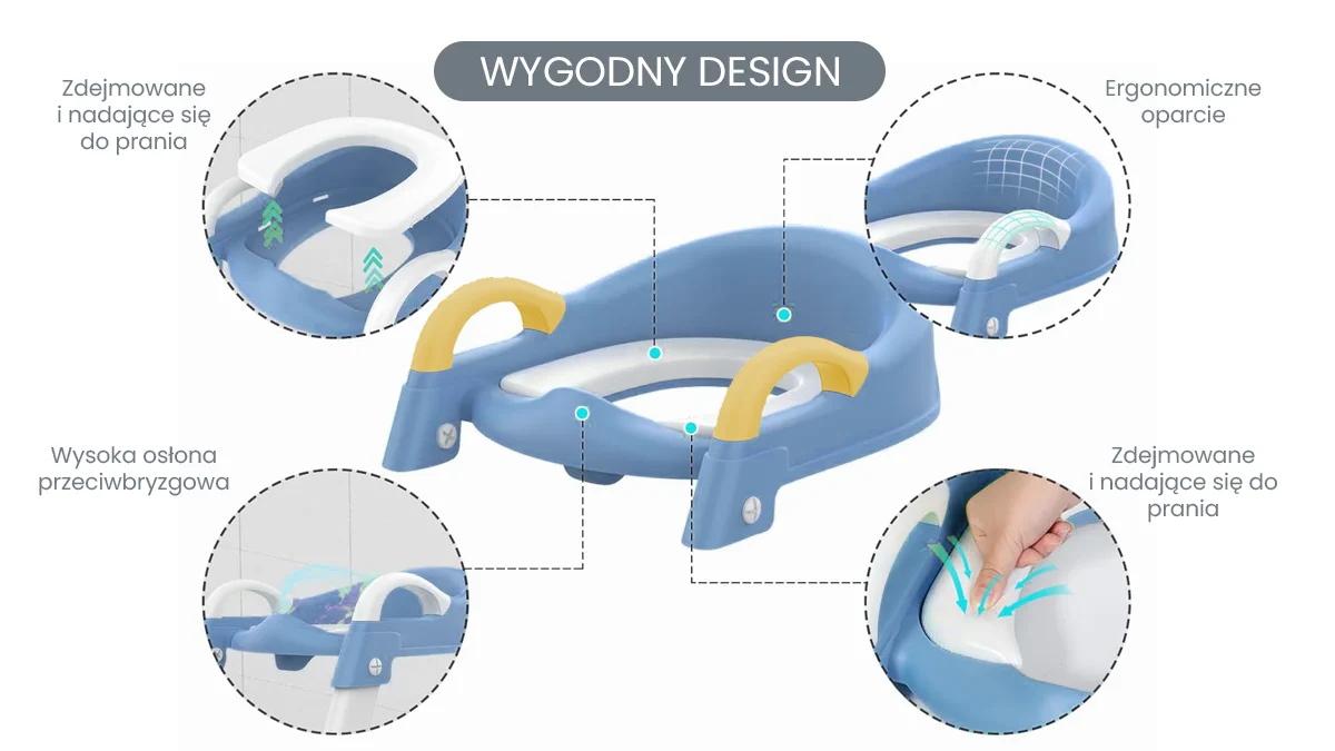 niebieska nakładka sedesowa Extralink Kids z ergonomicznym oparciem, osłoną i zdejmowaną poduszką