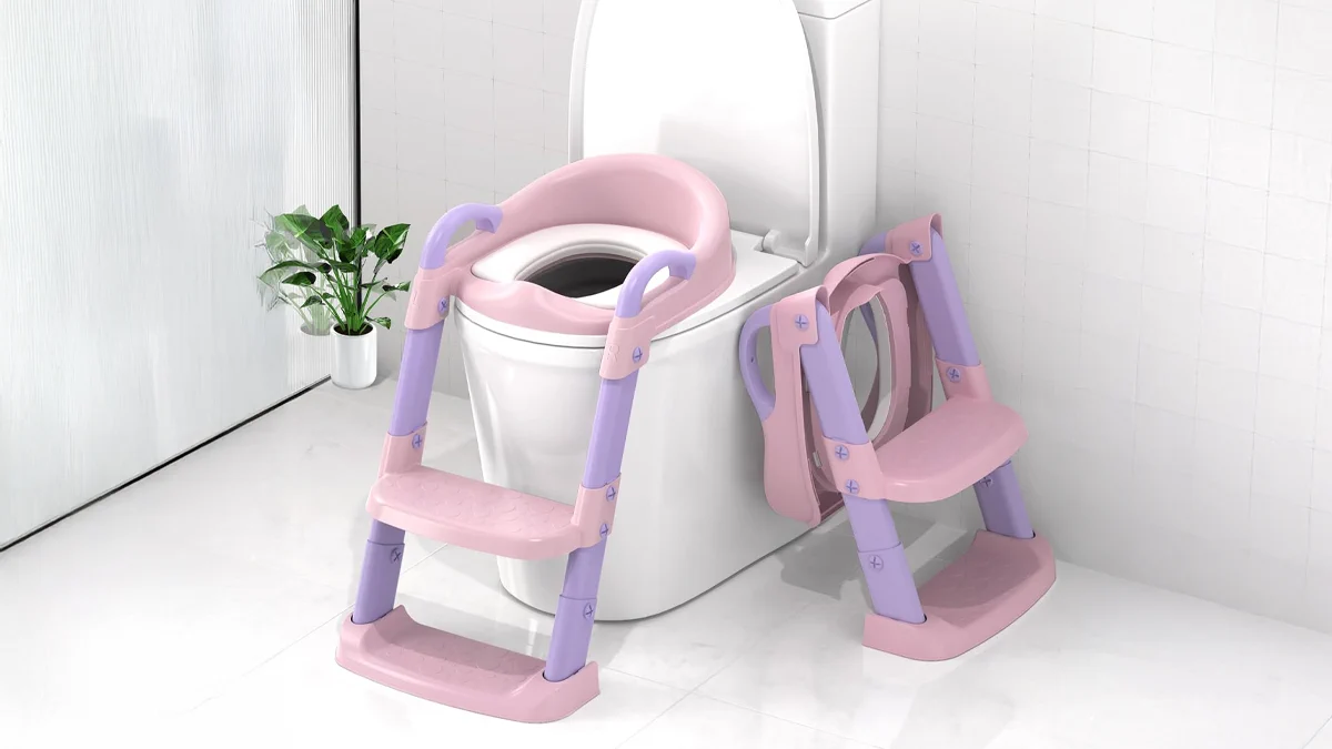 Różowa drabinka dla dzieci do toalety Extralink Kids z nakładką sedesową