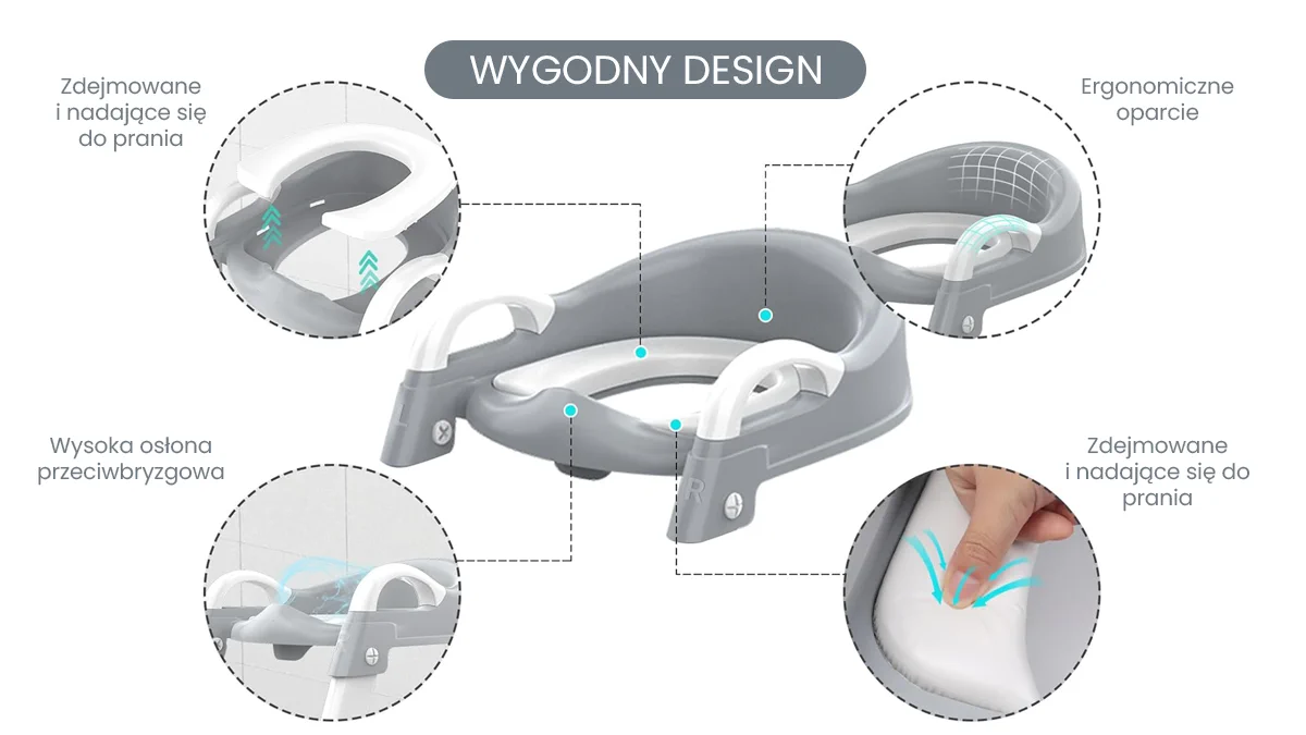 szara nakładka sedesowa Extralink Kids z ergonomicznym oparciem, osłoną i zdejmowaną poduszką